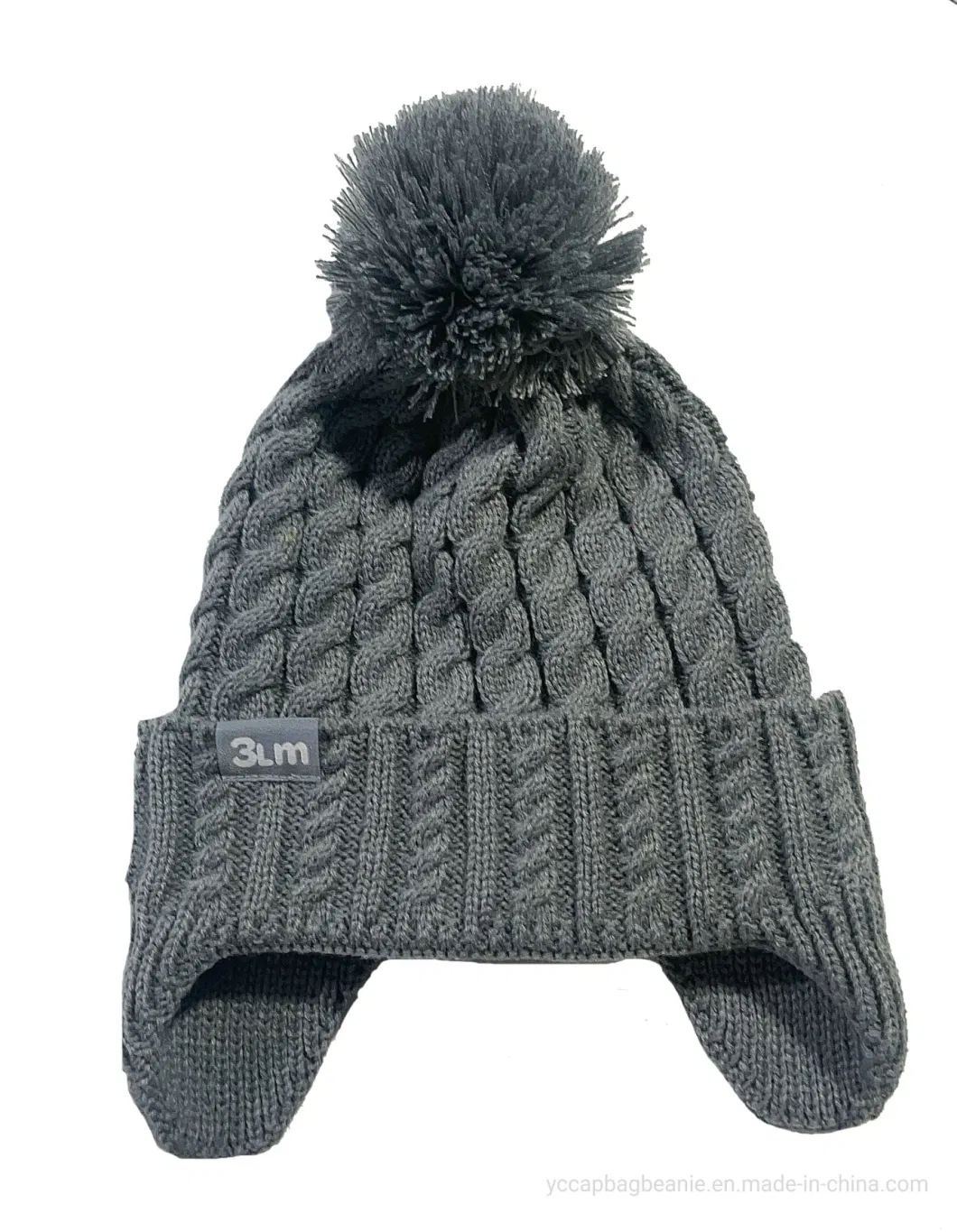 New Arrvial Earflap with POM POM Knitted Hat/Beanie