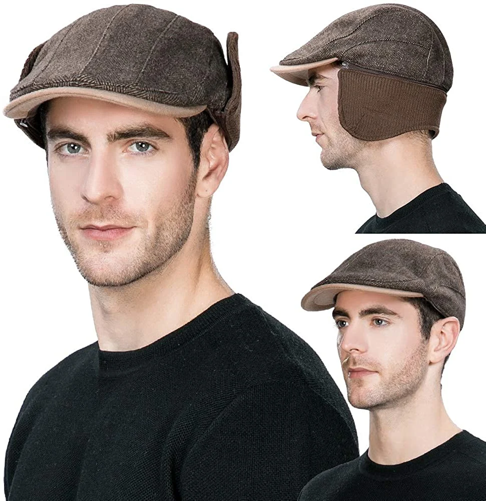 Coffee Wool Casssical IVY Cap Men Fur Hunting Trapper High quality Dad Hats Sports Earflap Unisex M L XL