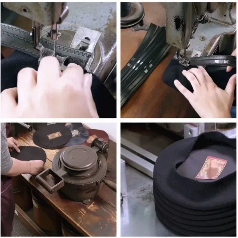 British Leather Sweatband Adjustable Black Wool Berets Custom Logo Man Embroidered Unisex Wool Beret Hat