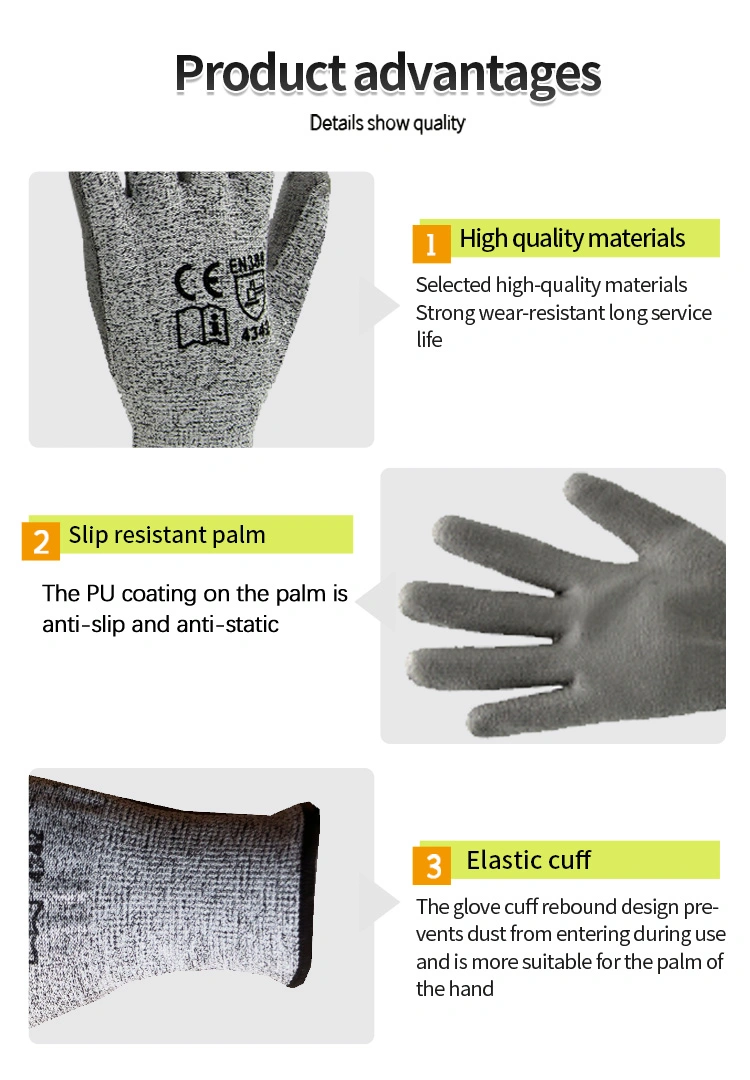 Wholesale Kitchen Nitrile PU Coated Level 5 Protective Cut Resistant Induatrial Work Safety Gloves