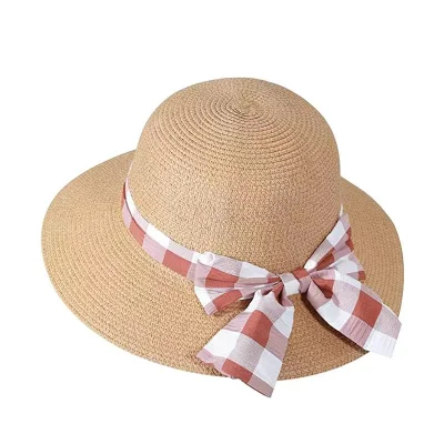 Summer Beach European Style Big Eaves Bow Ribbon Straw Hat for Women Travel Holiday Folding Beach Hat for Women