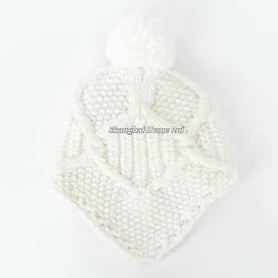 Women Warm Soft Thick Slouchy Acrylic White Pompom Fleece Sherpa Lining Knitted Cable Rib Bonnet Casual Beanie Hat Earflap