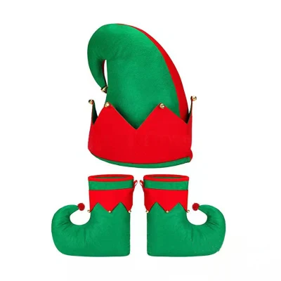 Jingle Bells Xmas Holiday Party Costume Christmas Elf Felt Socks Hat